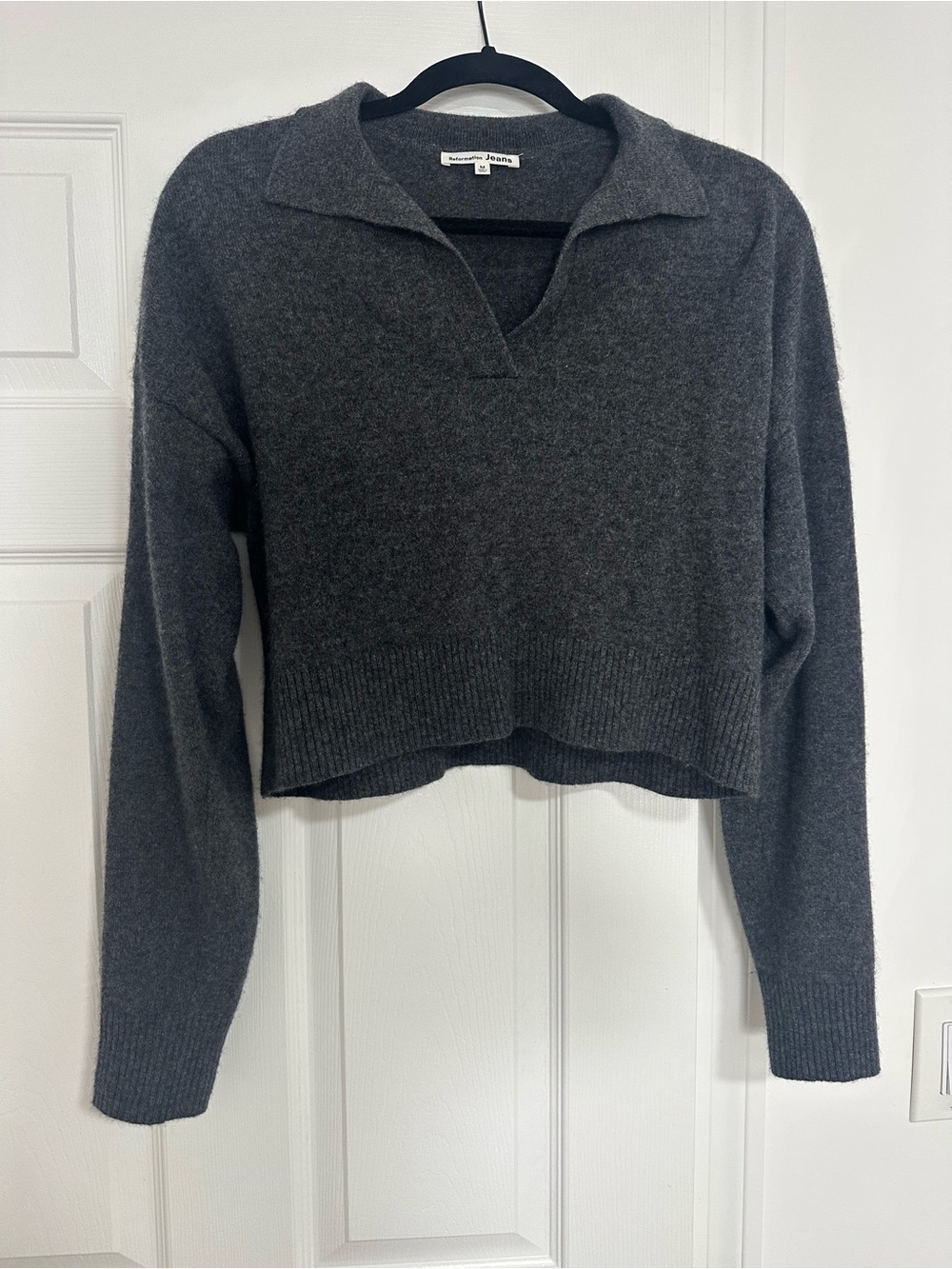 Reformation Charcoal Gray Cropped Polo Sweater